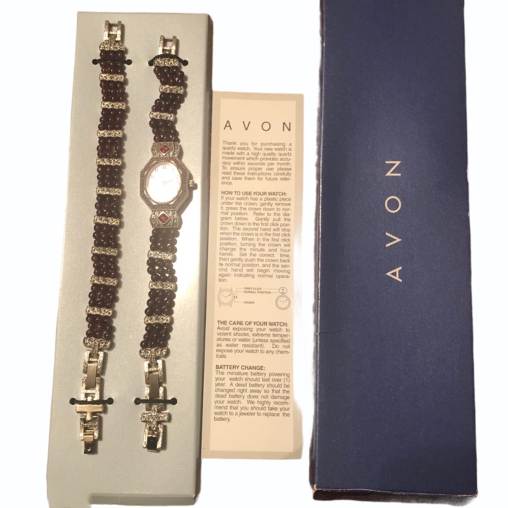 NIB Genuine Garnet Beaded Watch & Bracelet Set